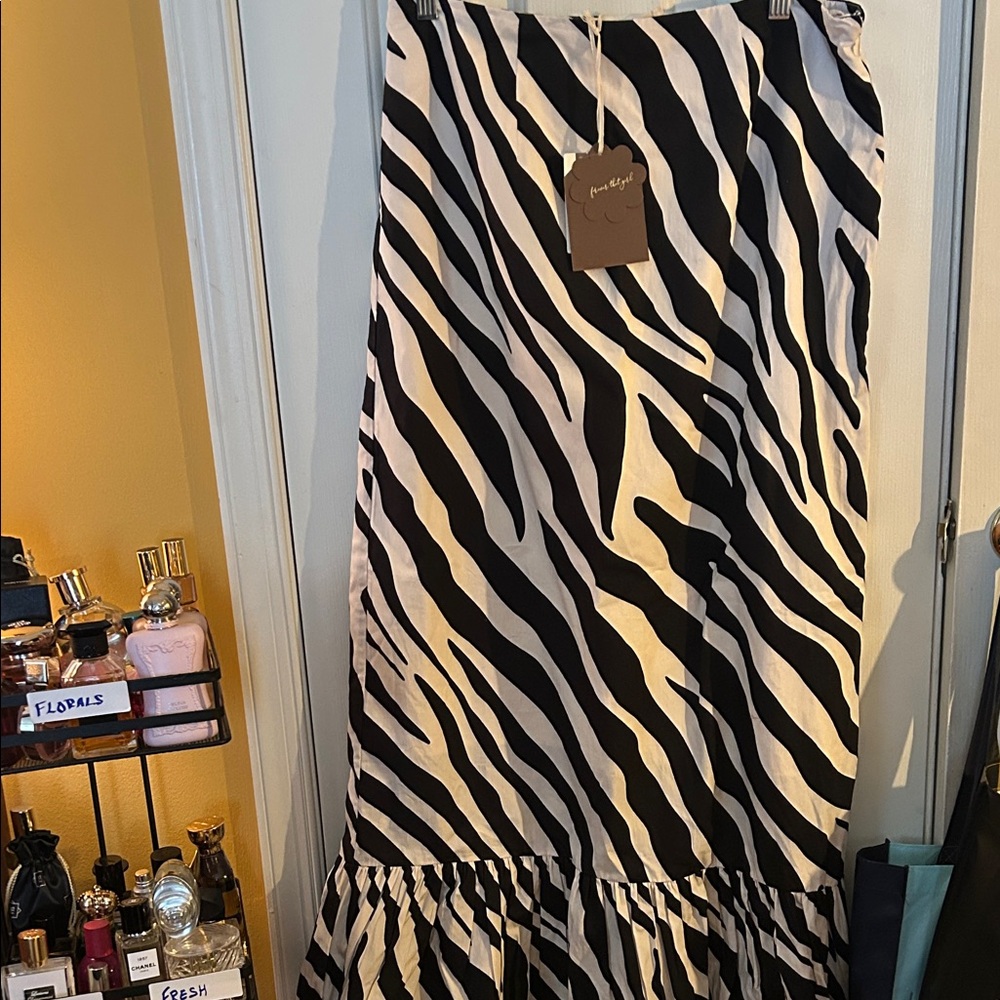 Anthropologie Black and White Zebra Print Maxi Skirt